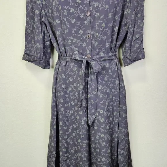 Sundance Womens 10 Silk Floral Maxi Dress Retro Botanical Palm Tree Belted Green - Picture 5 of 16